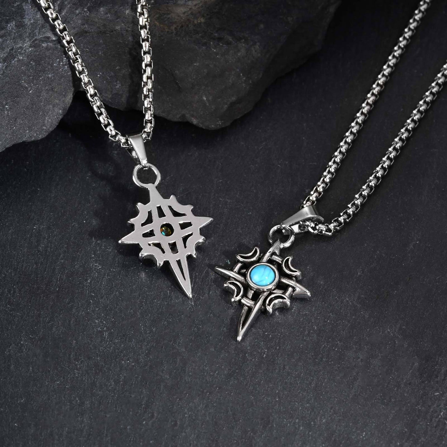 Kemstone Stainless Steel Star Moon Turquoise Pendant Necklace for Men PN-2111