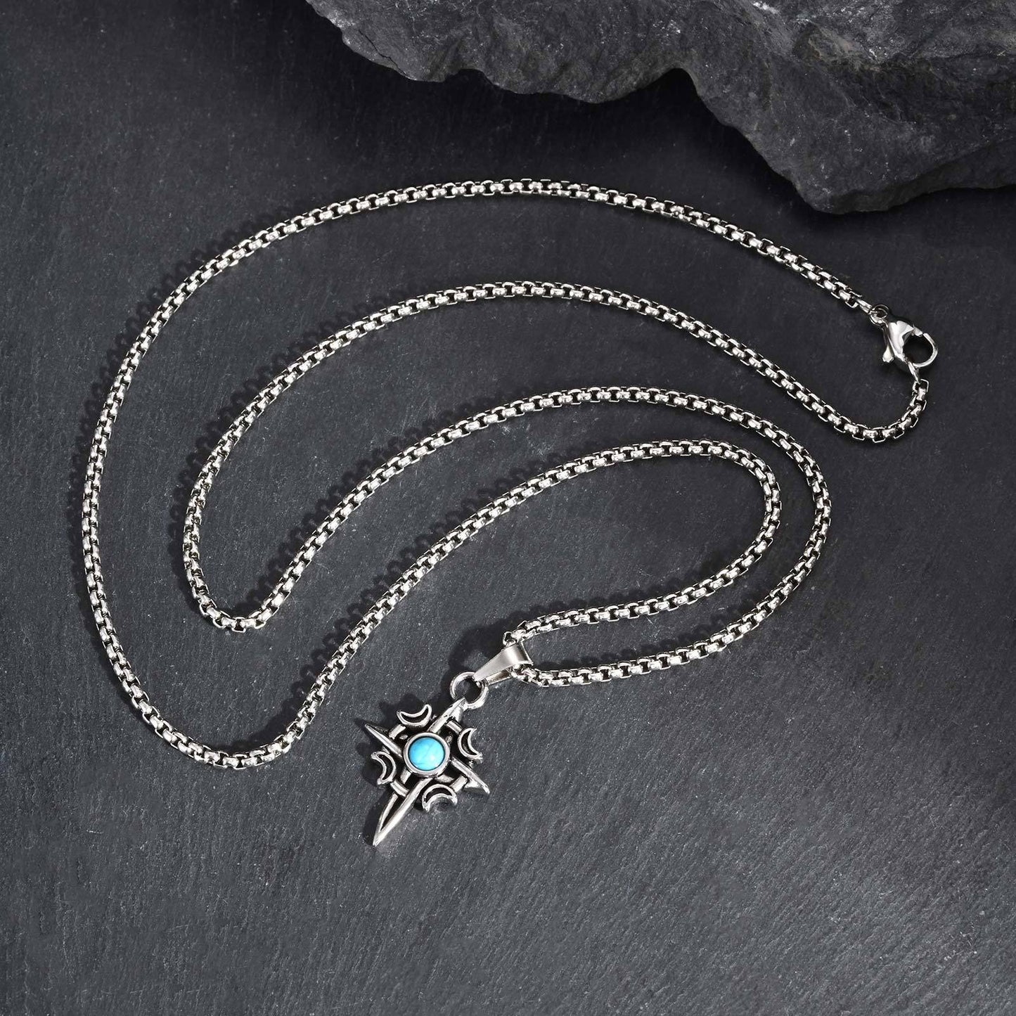 Kemstone Stainless Steel Star Moon Turquoise Pendant Necklace for Men PN-2111