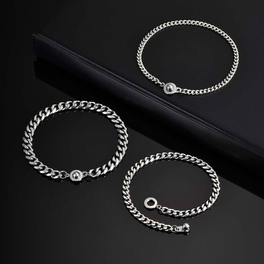 Kemstone Stainless Steel Cuban Chain Bracelet for Men – Round Push Clasp BR-2490