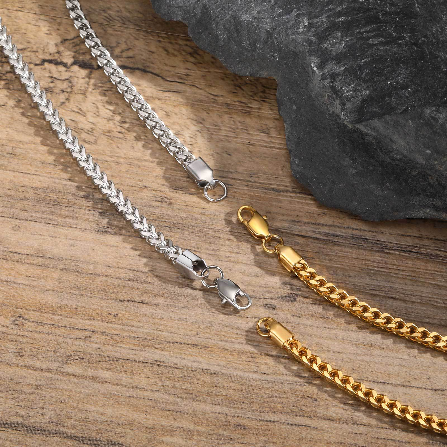 Kemstone Stainless Steel Diamond-Cut Chain Necklace for Men NC-1121