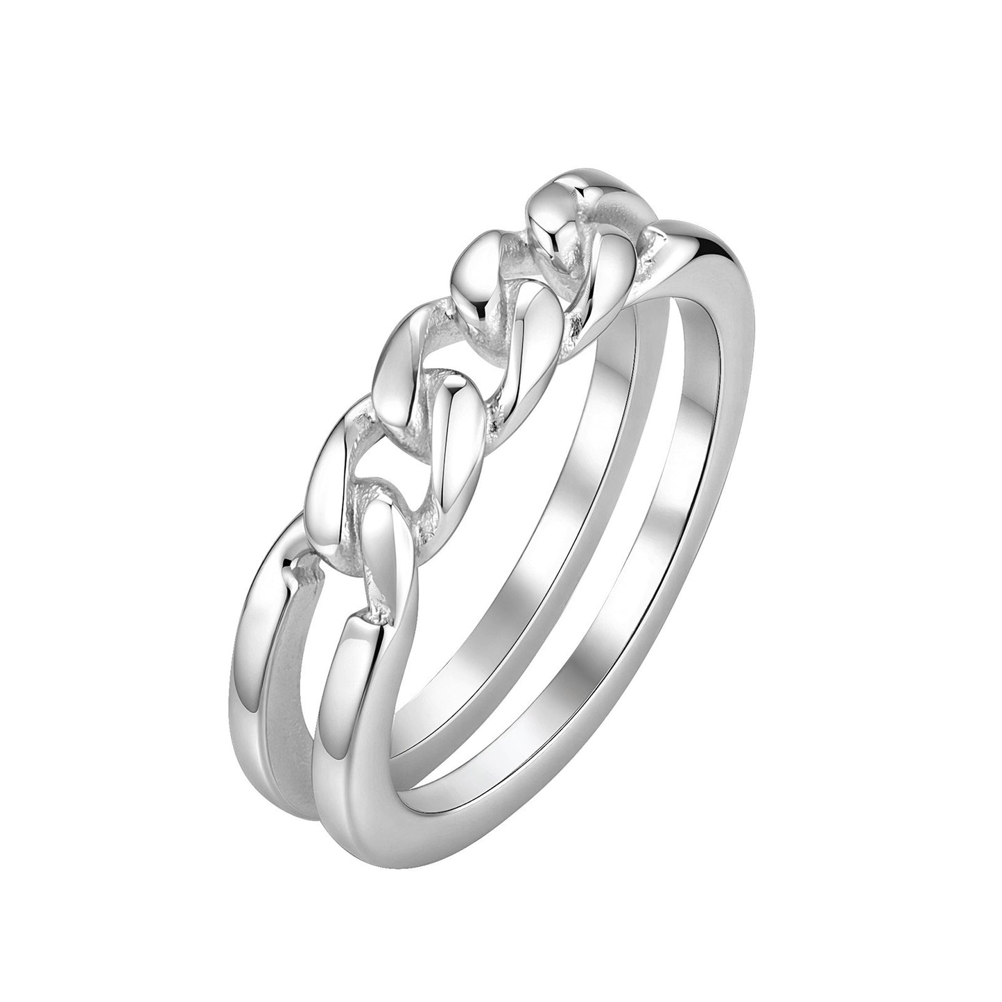 Kemstone Stainless Steel Chain Ring for Men Double Band Silver RC-1019