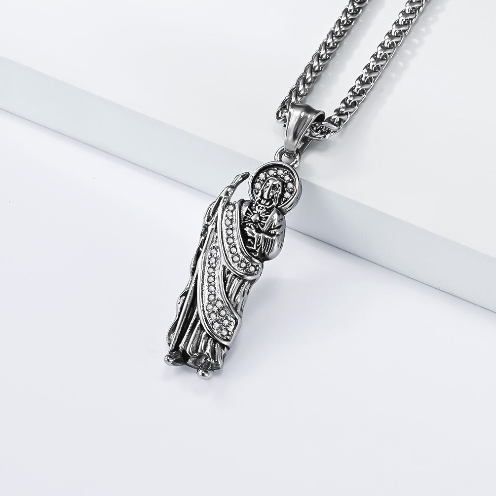 Kemstone Stainless Steel Figure Pendant Necklace – Cubic Zirconia Vintage Style for Men K-R679