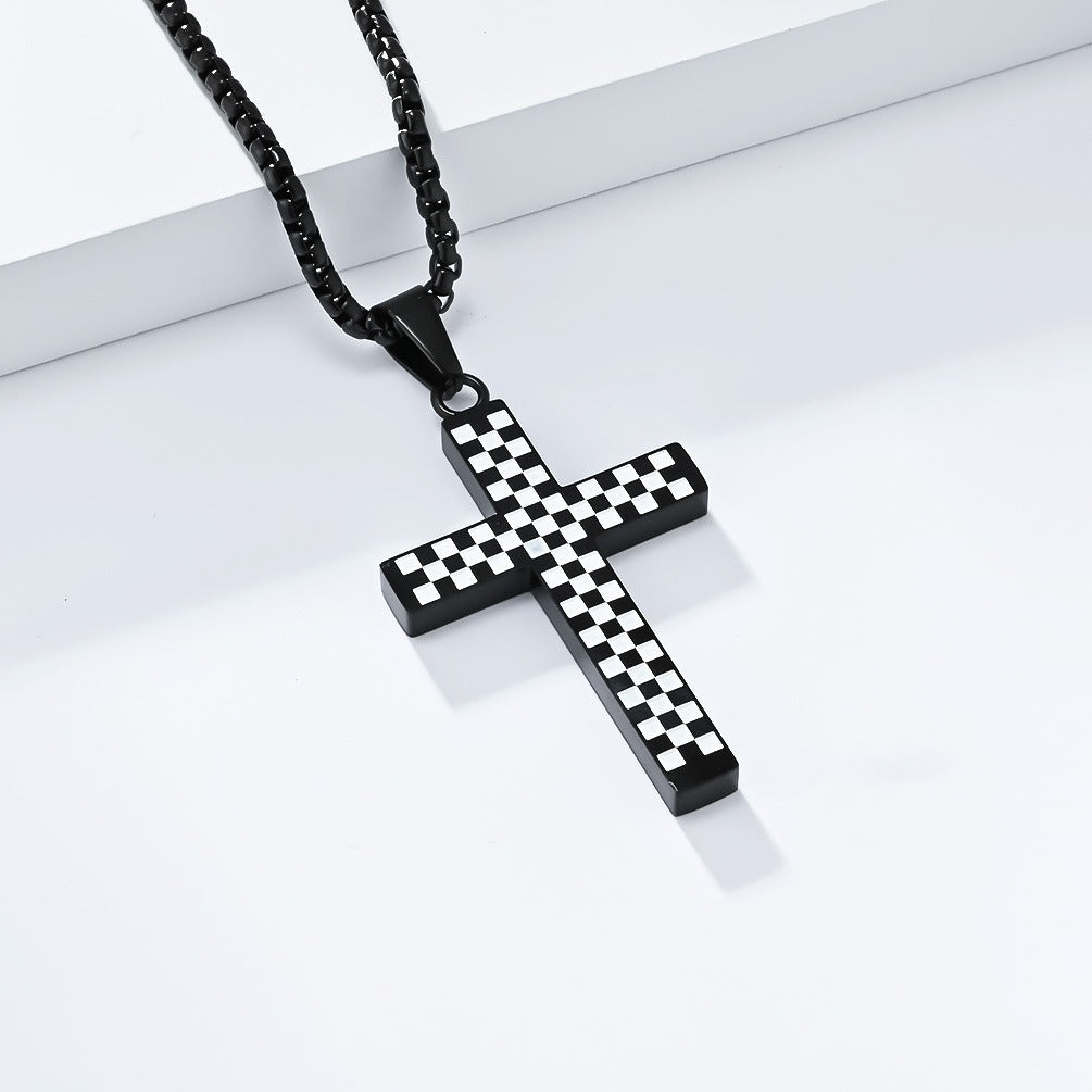 Kemstone Stainless Steel Checkered Cross Necklace for Men K-PT531