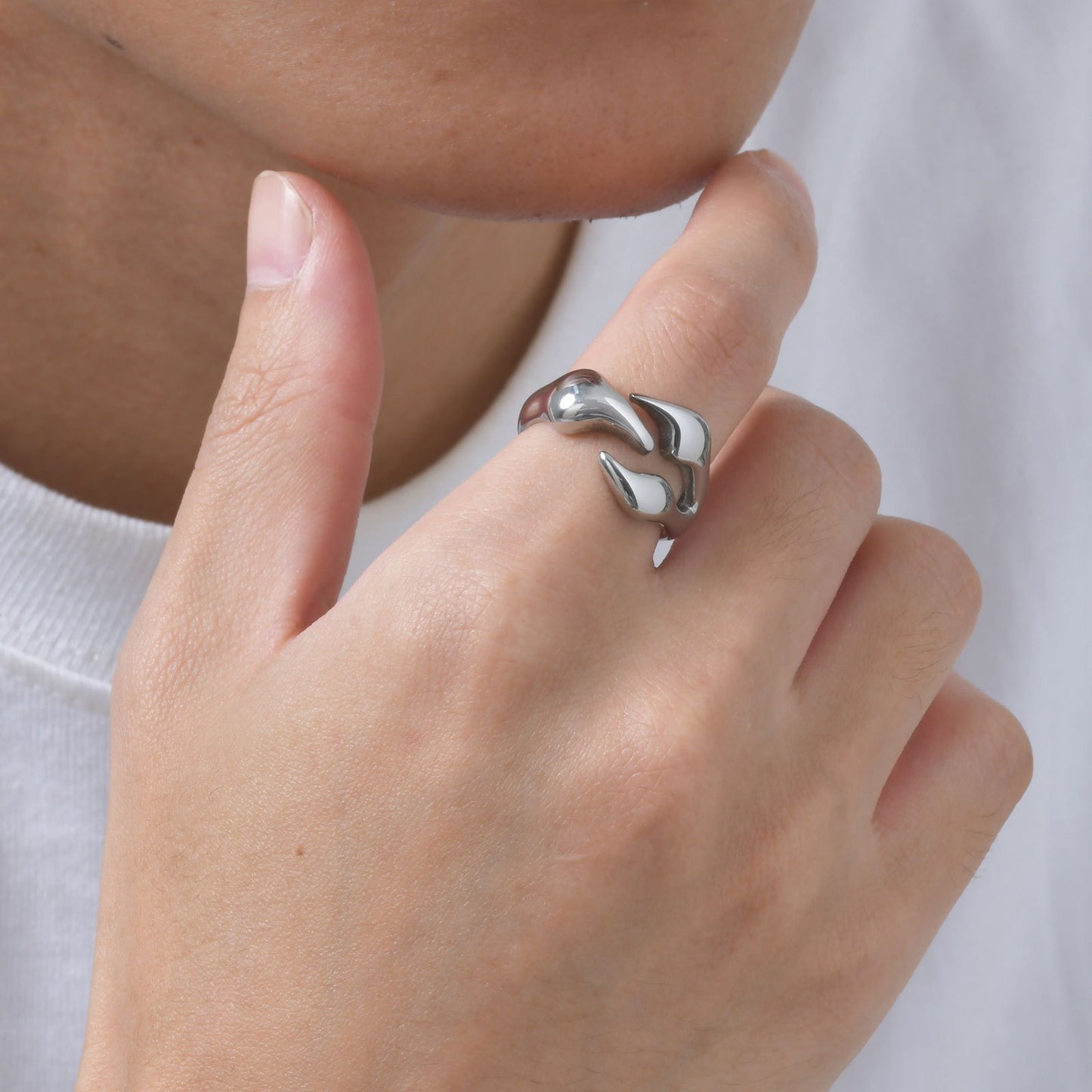 Kemstone Stainless Steel Claw Detail Ring for Men Geometric Metal Style RC-839