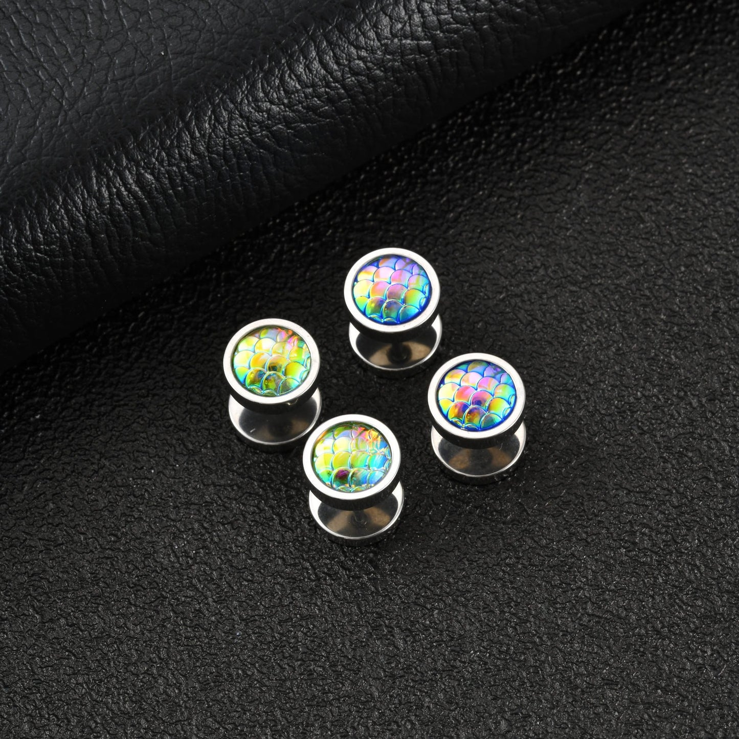 Kemstone Stainless Steel Colorful Fish Scale Stud Earrings for Men ES-832