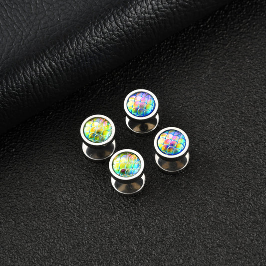 Kemstone Stainless Steel Colorful Fish Scale Stud Earrings for Men ES-832