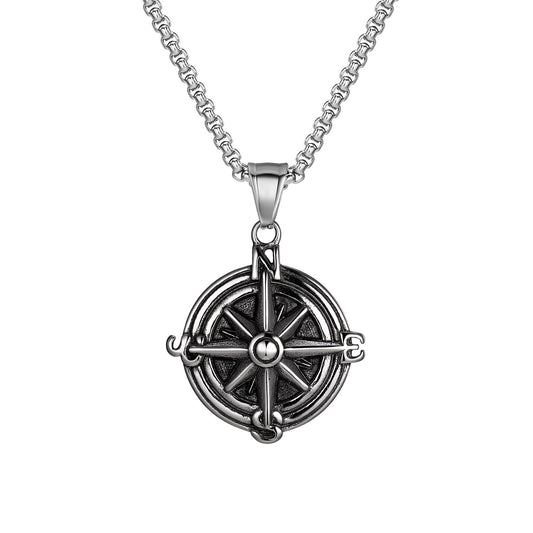Kemstone Stainless Steel Compass Pendant Necklace for Men PN2051