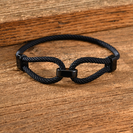 Kemstone Adjustable Black Cord Bracelet Stainless Steel for Men & Women BR-2618