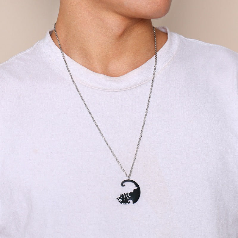 Kemstone Yin Yang Dog Pendant Necklace for Couples Stainless Steel Black White Matching Jewelry CN-109