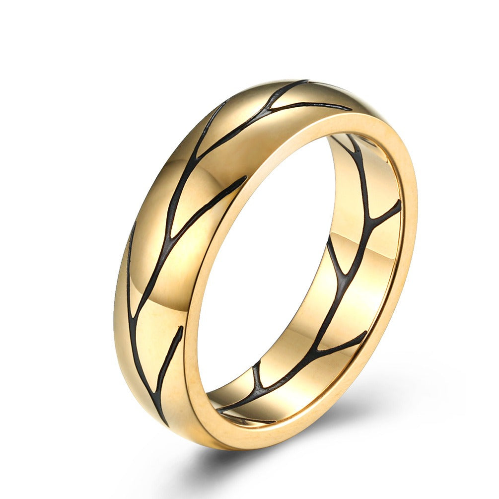 Kemstone Crack Texture Ring Stainless Steel for Men Gold Silver K-R414