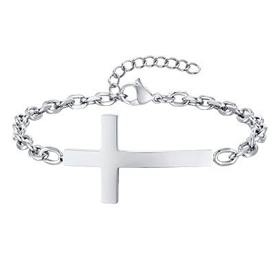 Kemstone Stainless Steel Cross Bar Bracelet for Men Silver BR-2256S