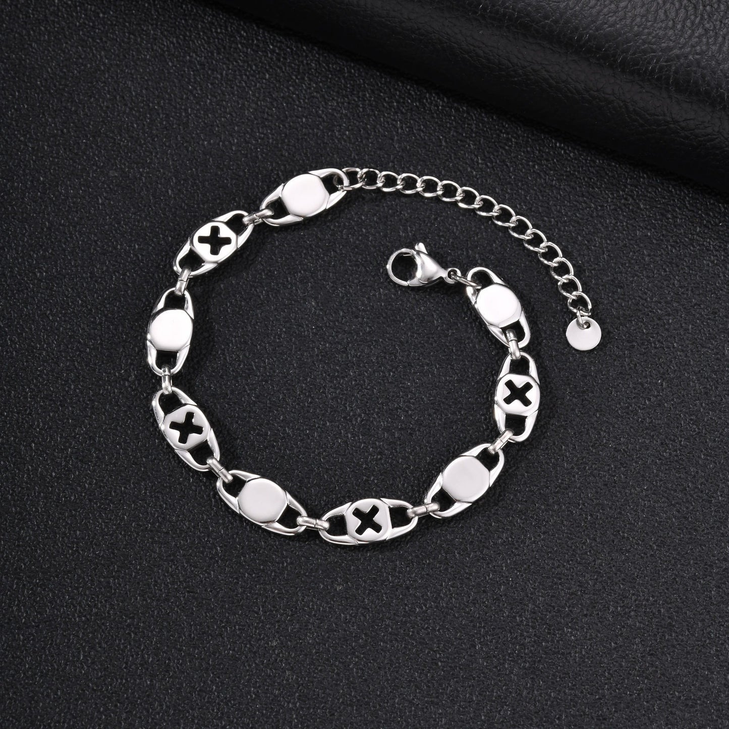 Kemston Stainless Steel Hollow Cross Chain Bracelet for Men Layered Stackable Design BR-3111S