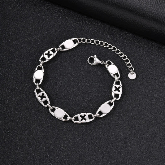 Kemston Stainless Steel Hollow Cross Chain Bracelet for Men Layered Link BR-3111S