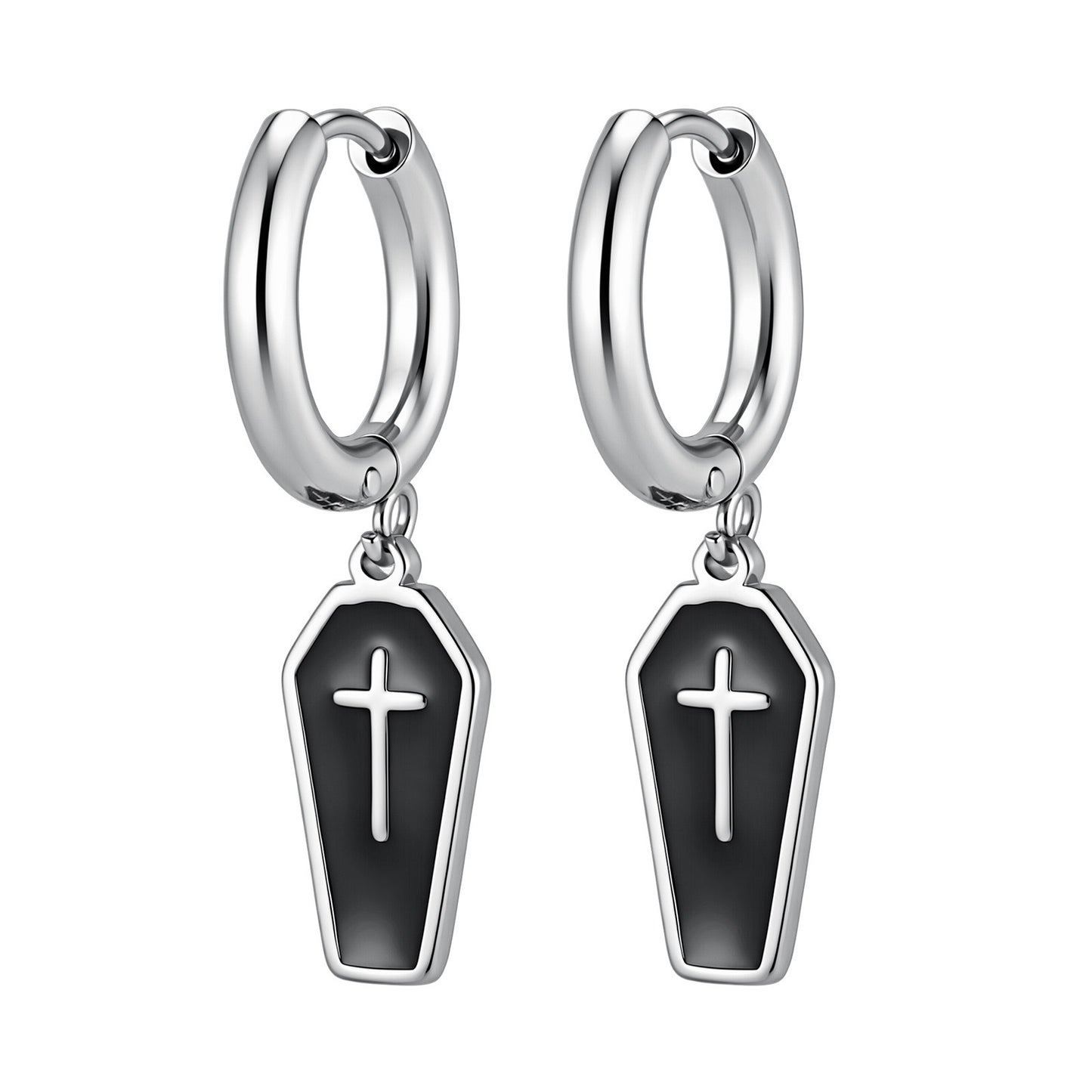 Kemstone Stainless Steel Cross Hoop Earring for Men Dark Drop ED-1090
