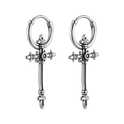 Kemstone Stainless Steel Cross Hoop Earring for Men – Vintage Silver ED-966