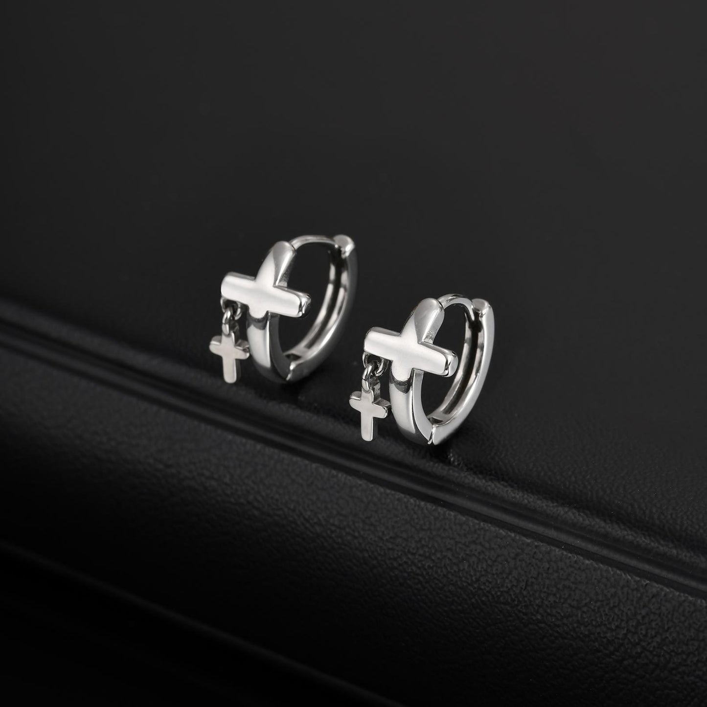 Kemstone Stainless Steel Cross Hoop Earrings for Men EH-788