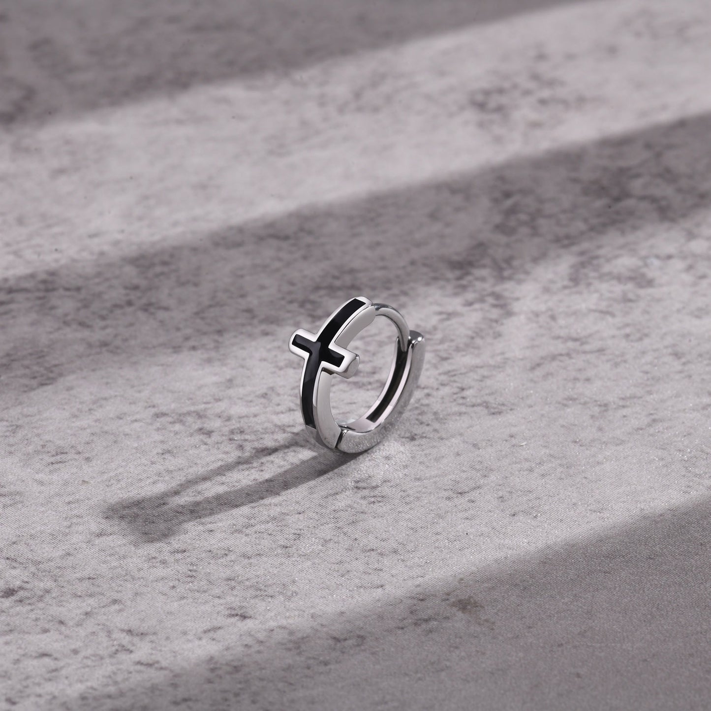 Kemstone Stainless Steel Cross Hoop Earrings for Men – Black Enamel Minimalist Jewelry EH-579