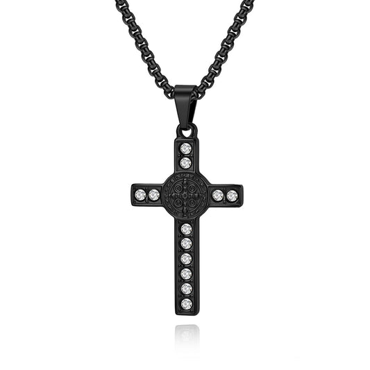 Kemstone Stainless Steel Cross Medallion Pendant Necklace for Men Silver Gold Black K-PT724