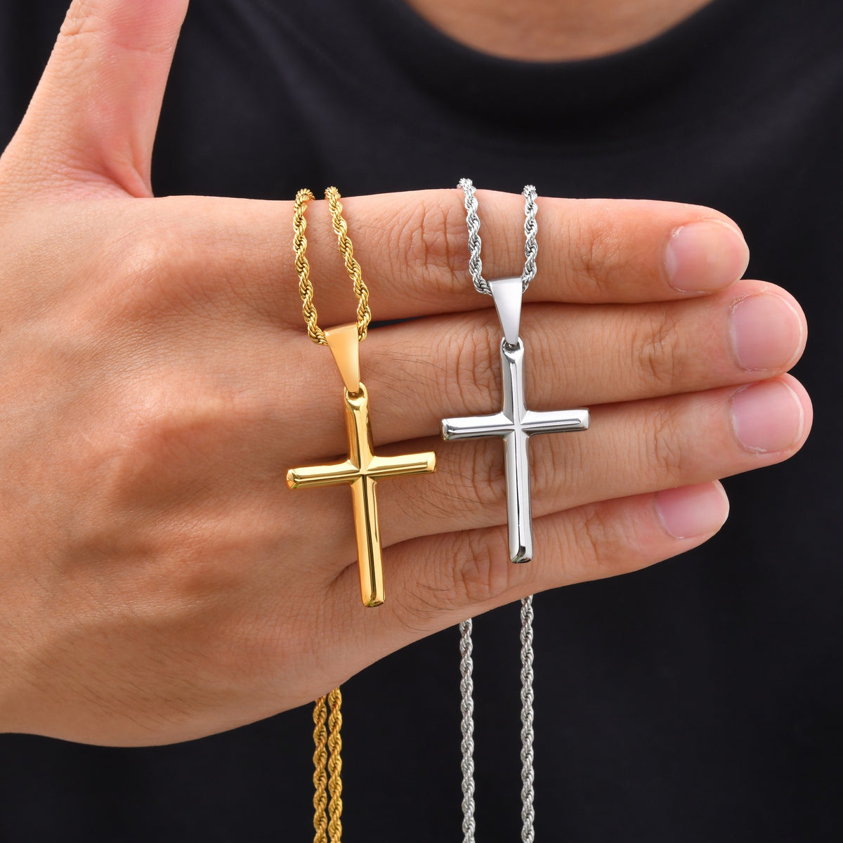 Kemstone Stainless Steel Cross Necklace for Men Rounded Edge PN-2473