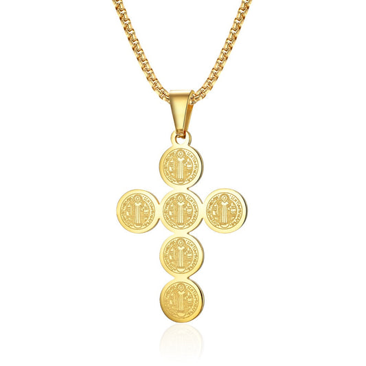 Kemstone Stainless Steel Medallion Cross Necklace for Men Vintage Style K-PT303