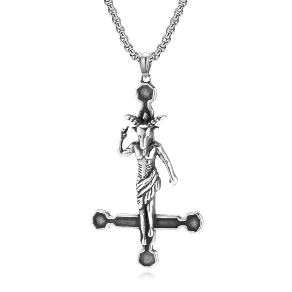 Kemstone Cross Pendant Necklace Stainless Steel Gothic Figure Design for Men Silver K-PT520