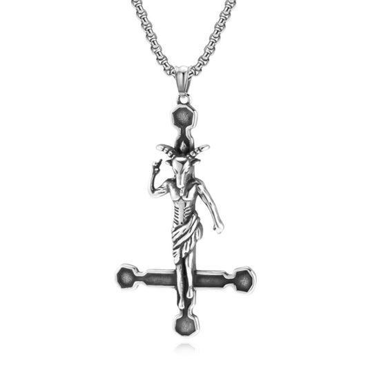 Kemstone Cross Pendant Necklace Stainless Steel Gothic Figure Design for Men Silver K-PT520