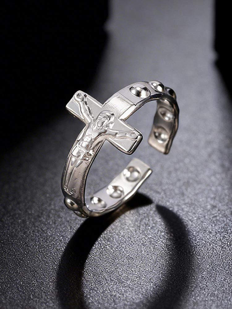 Kemstone Stainless Steel Cross Open Ring for Men Vintage RC-1073