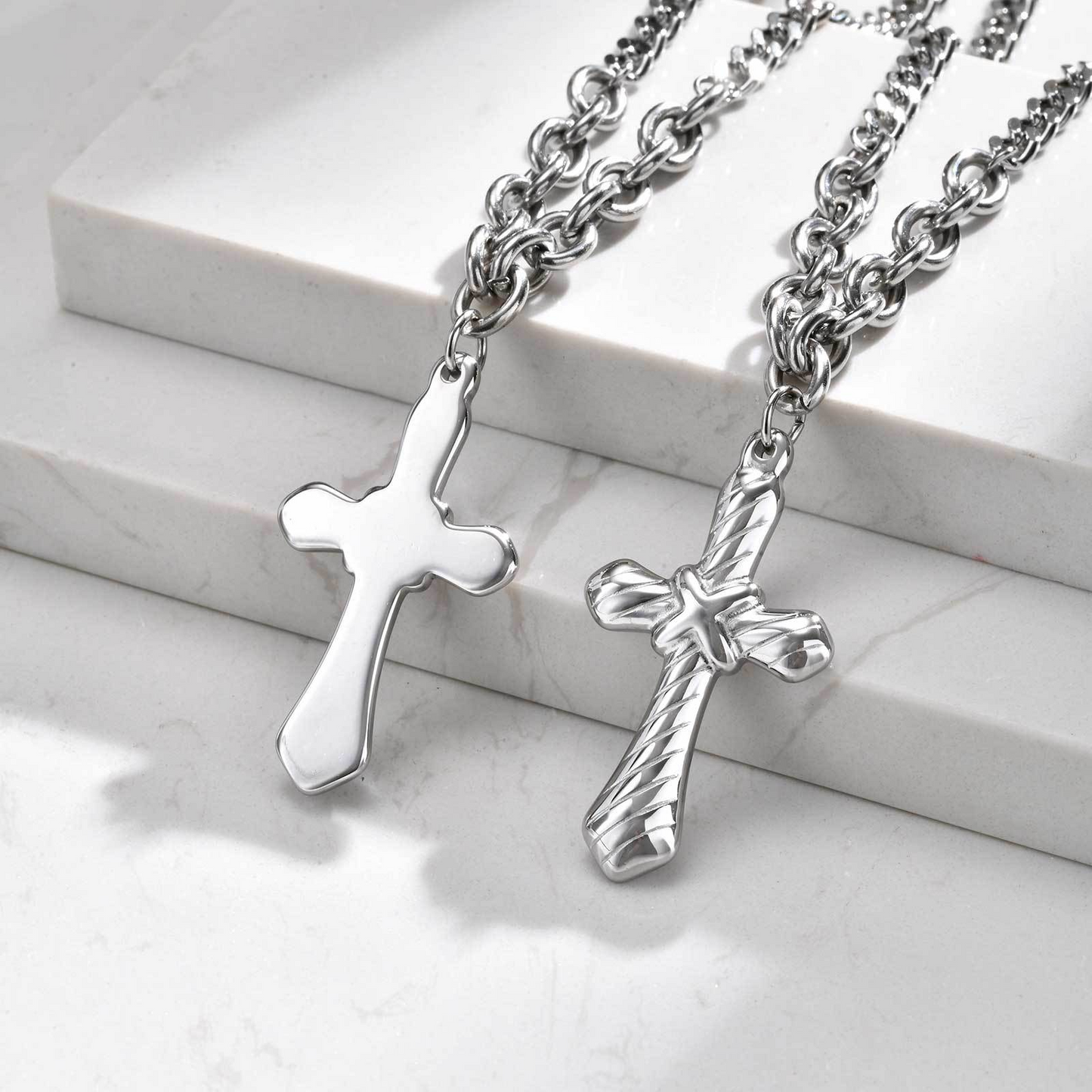 Kemstone Stainless Steel Cross Chain Necklace for Men – Double-Sided Polished Design NC-2164