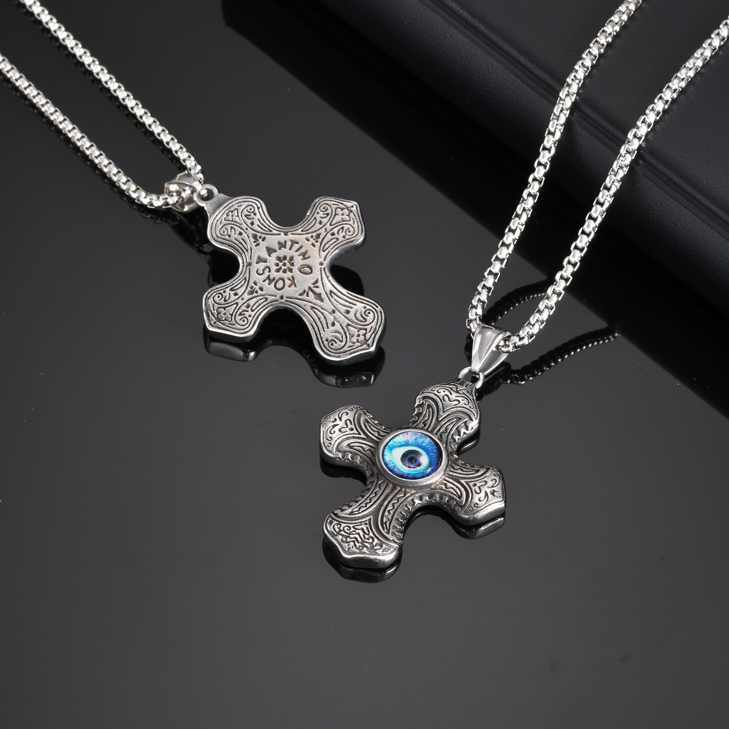 Kemstone Stainless Steel Cross Pendant Necklace – Blue Symbol Detail for Men PN-2150