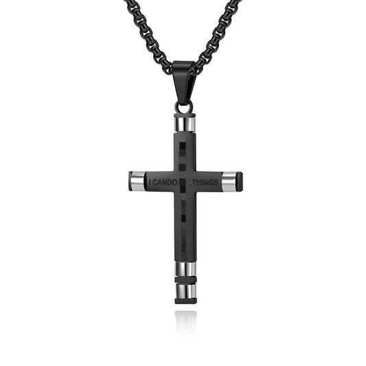 Kemstone Stainless Steel Modern Cross Pendant Necklace for Men Box Chain Structured Design K-PT720