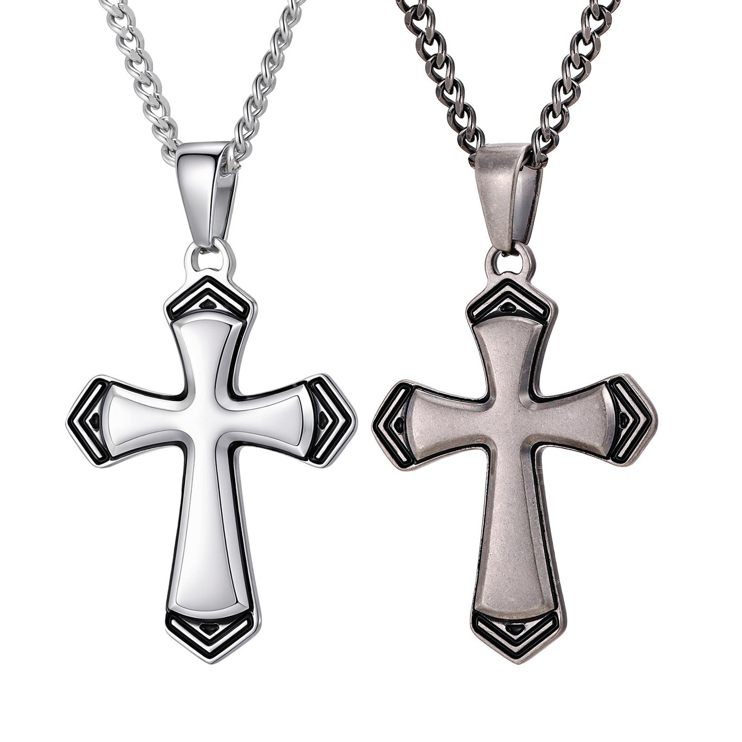 Kemstone Stainless Steel Faceted Cross Pendant Necklace for Men PN-2263