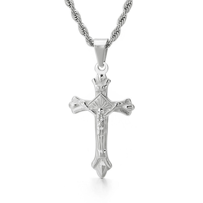 Kemstone Stainless Steel Cross Pendant Necklace for Men – Minimal Polished Design KP93858-Z