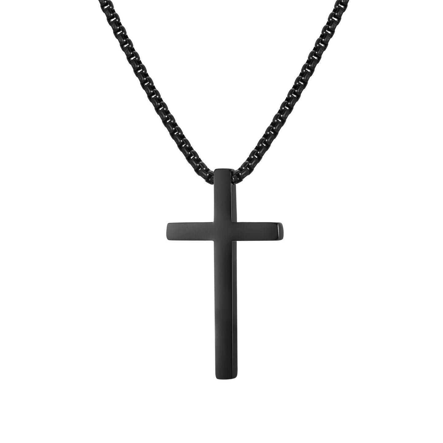 Kemstone Cross Pendant Necklace Stainless Steel Minimal Bar Cross Long Chain for Men Women Silver Gold Black NC-2103