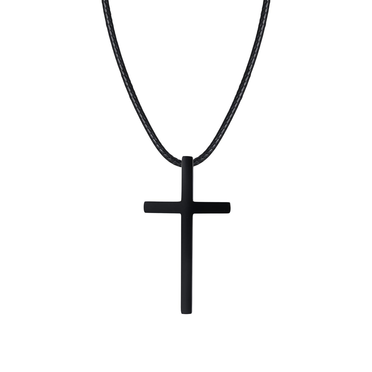 Kemstone Stainless Steel Cross Pendant Necklace with Wax Cord for Men – Black & Silver NC-1977