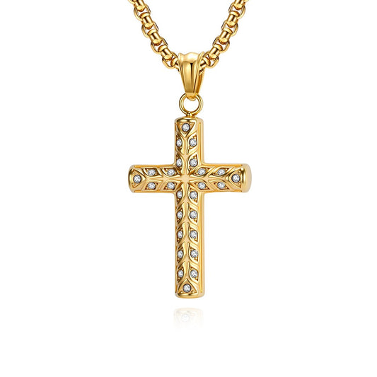 Kemstone Stainless Steel Cross Pendant Necklace for Men – Geometric Eye Detail K-PT690