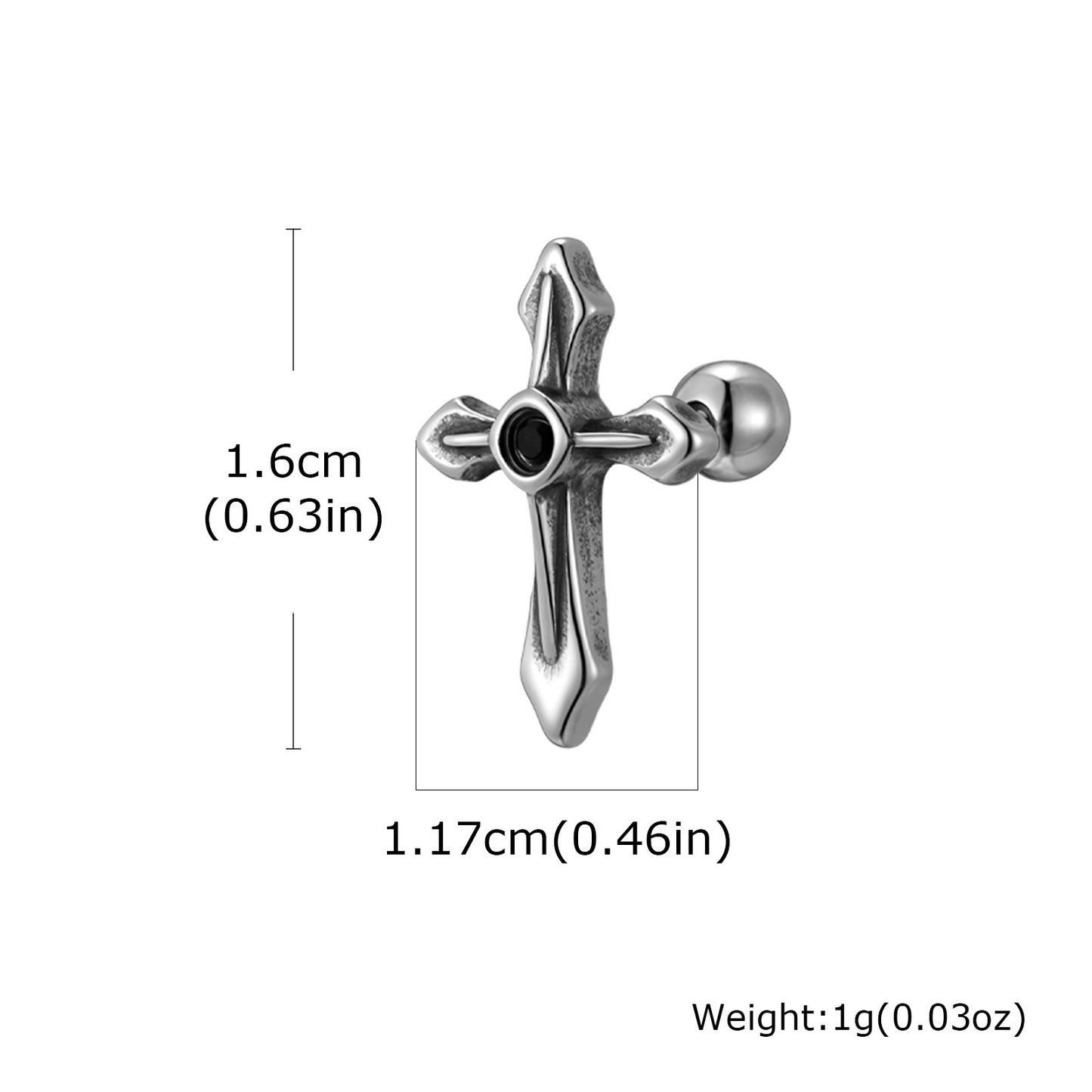 Kemstone Stainless Steel Cross Stud Earring for Men – Black Cubic Zirconia ES-745