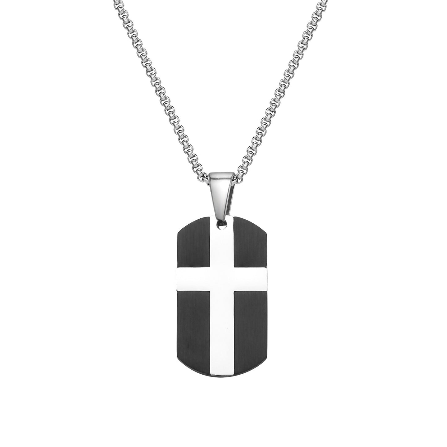 Kemstone Stainless Steel Cross Tag Pendant Necklace for Men Black Brushed Plate PN-1981