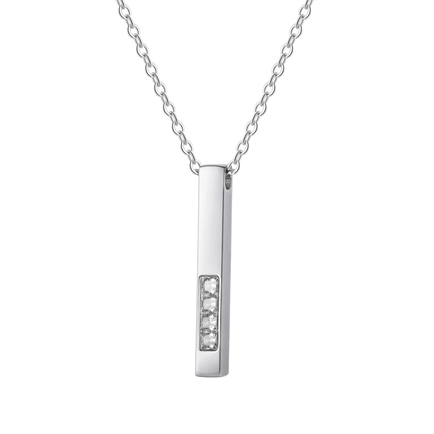 Kemstone Stainless Steel Cubic Zirconia Bar Pendant Necklace for Men NC-2272