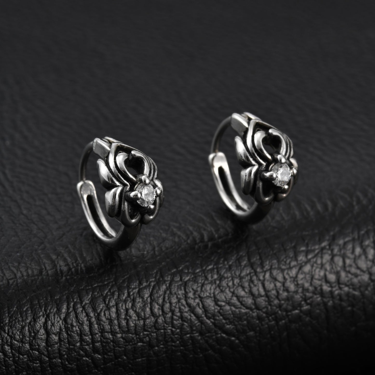 Kemstone Stainless Steel Cubic Zirconia Hoop Earring for Men Wrapped Setting Vintage Silver EH-885