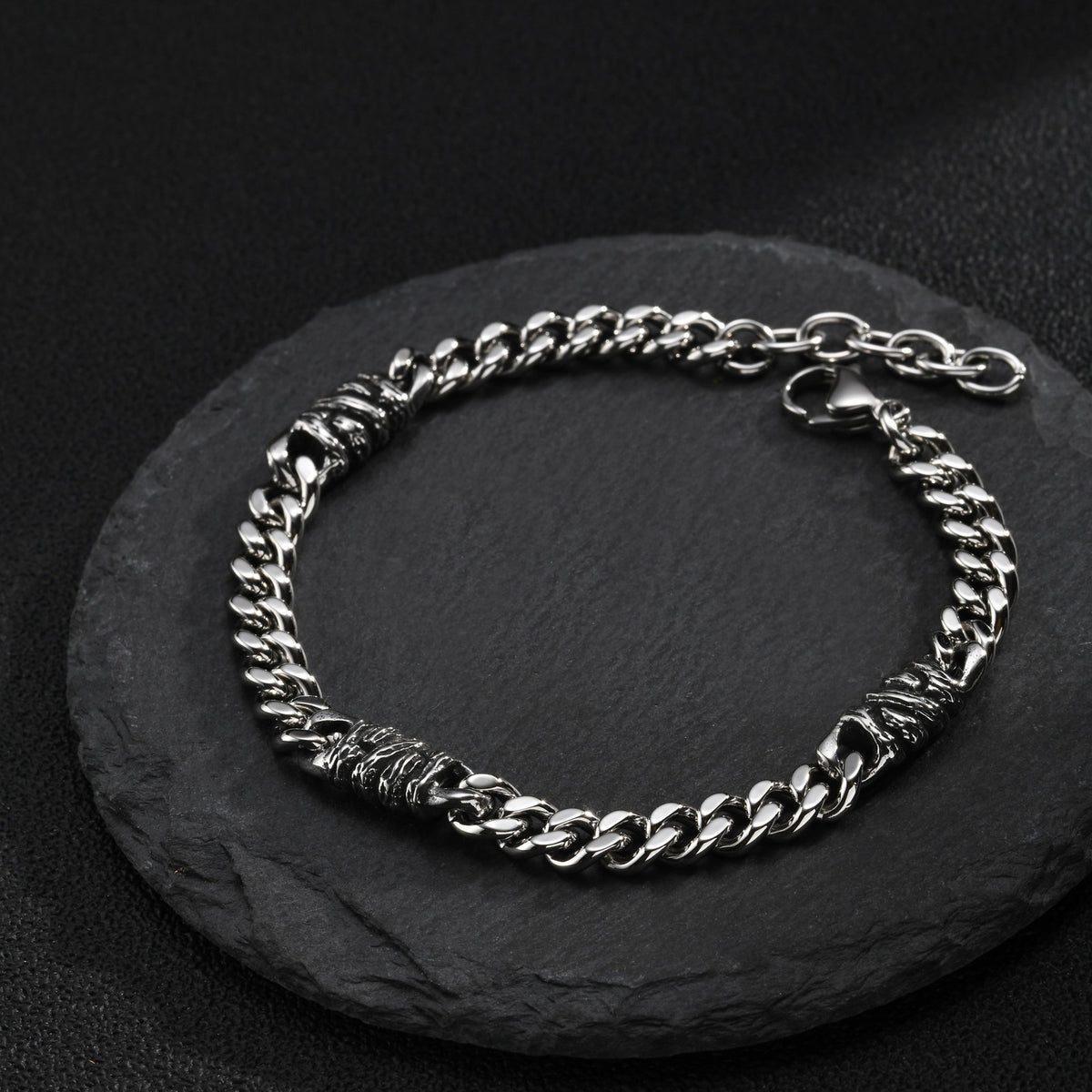 Kemstone Curb Chain Bracelet for Men Stainless Steel Textured Links BR-3280