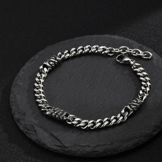 Kemstone Curb Chain Bracelet for Men Stainless Steel Textured Links BR-3280