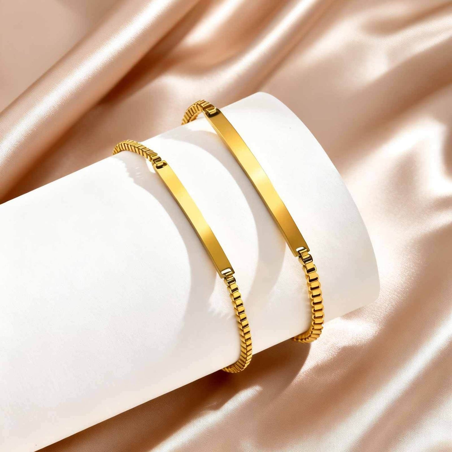 Kemstone Stainless Steel Gold Plated ID Plate Bracelet for Men & Women – Minimal Curved Bar CB-225