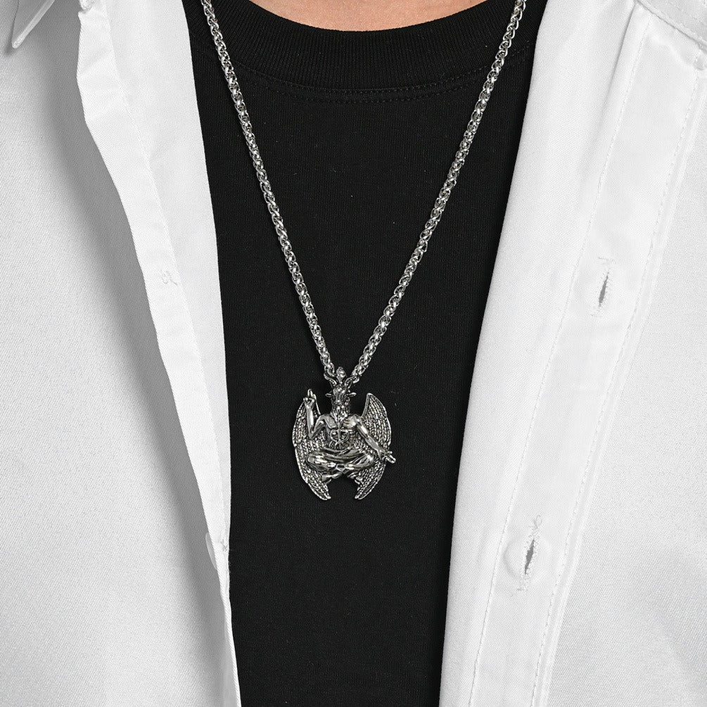 Kemstone Stainless Steel Goat Pendant Necklace for Men Gothic Winged Design K-PT715