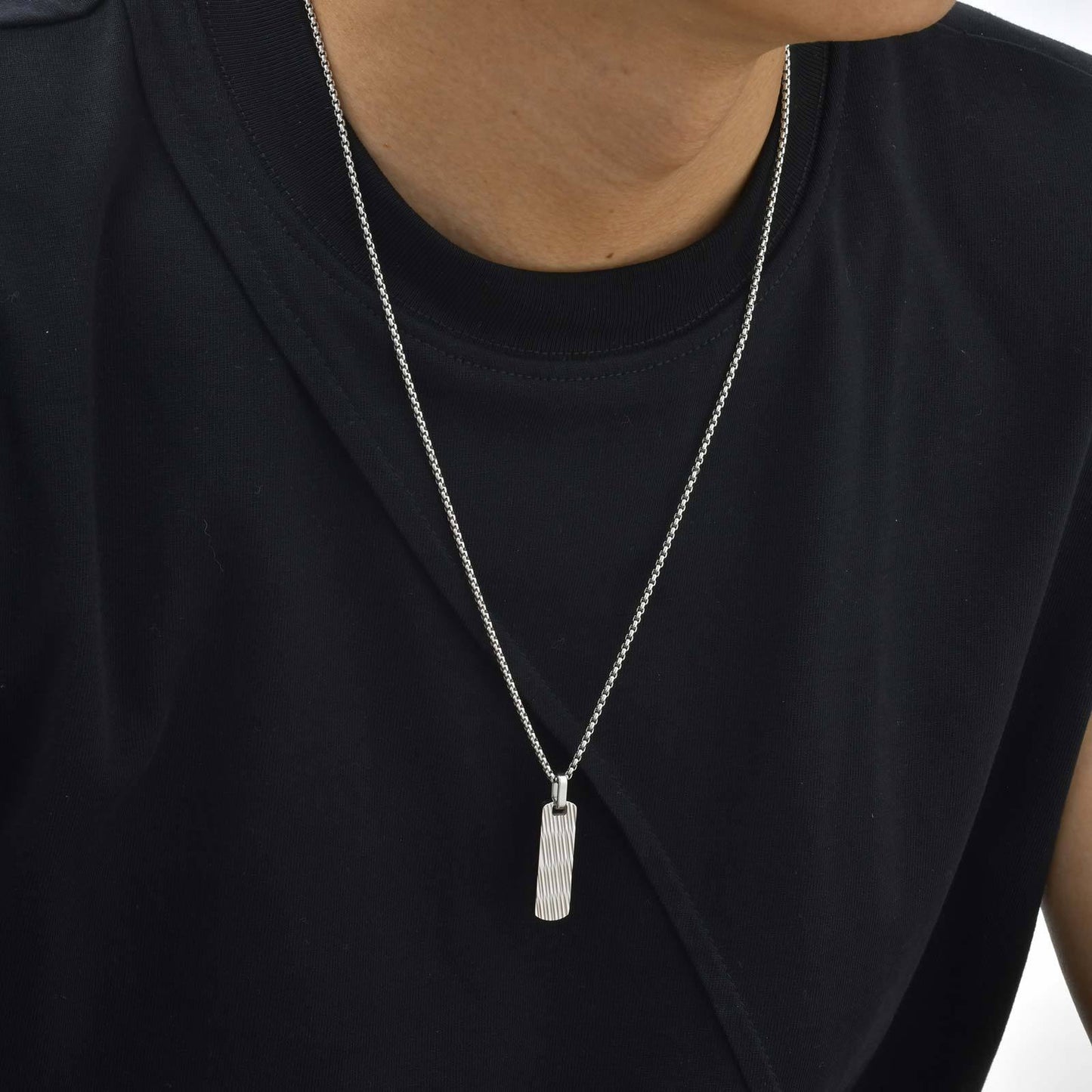 Kemstone Stainless Steel Vertical Bar Pendant Necklace for Men PN-2082