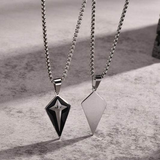 Kemstone Stainless Steel Four Point Star Pendant Necklace – Geometric Design for Men PN-1827