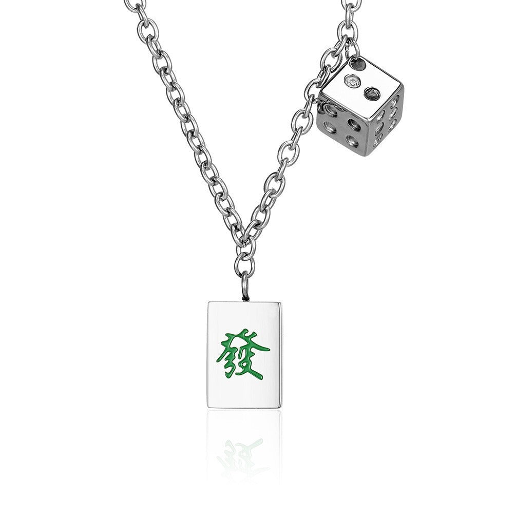 Kemston Stainless Steel Dice Cube Pendant Necklace for Men Streetwear K-PT475