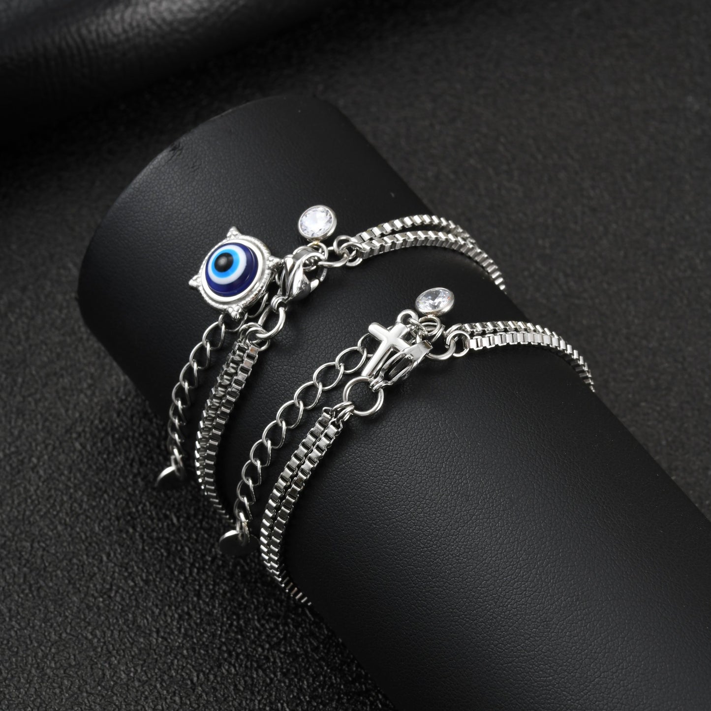 Kemstone Stainless Steel Double-Layer Box Chain Cross Bracelet for Men BR-2869