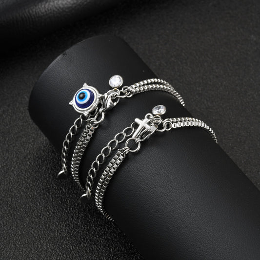 Kemstone Stainless Steel Double-Layer Box Chain Cross Bracelet for Men BR-2869