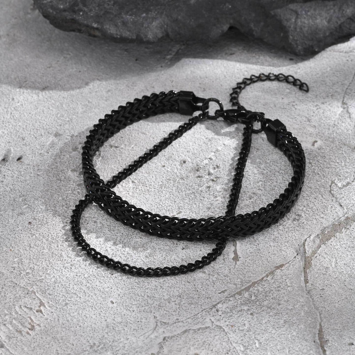 Kemstone Stainless Steel Double Layer Chain Bracelet – Black Layered Style for Men BR-1081