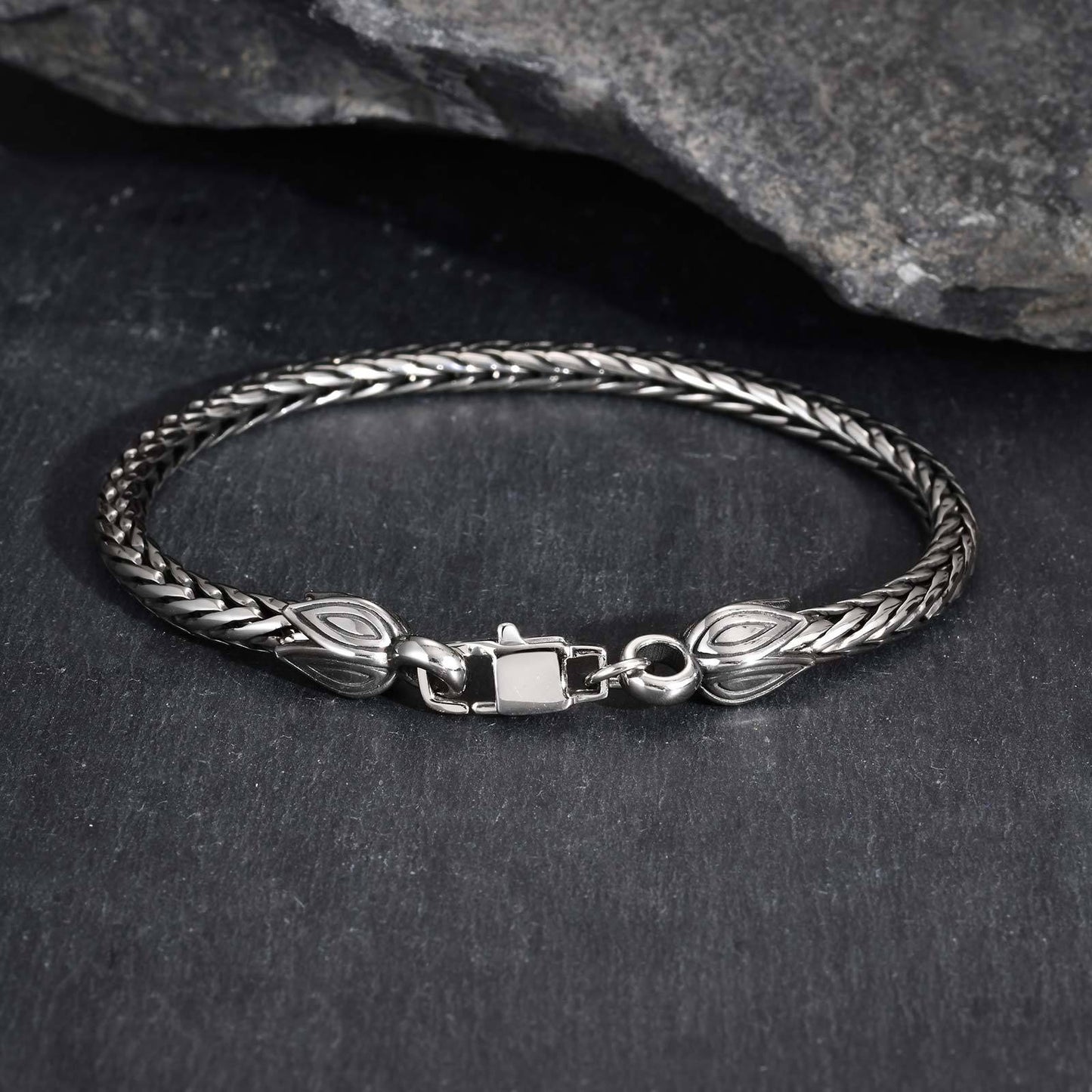 Kemstone Men’s Stainless Steel Dragon Bone Chain Bracelet – Silver Hip Hop Style BR-2710